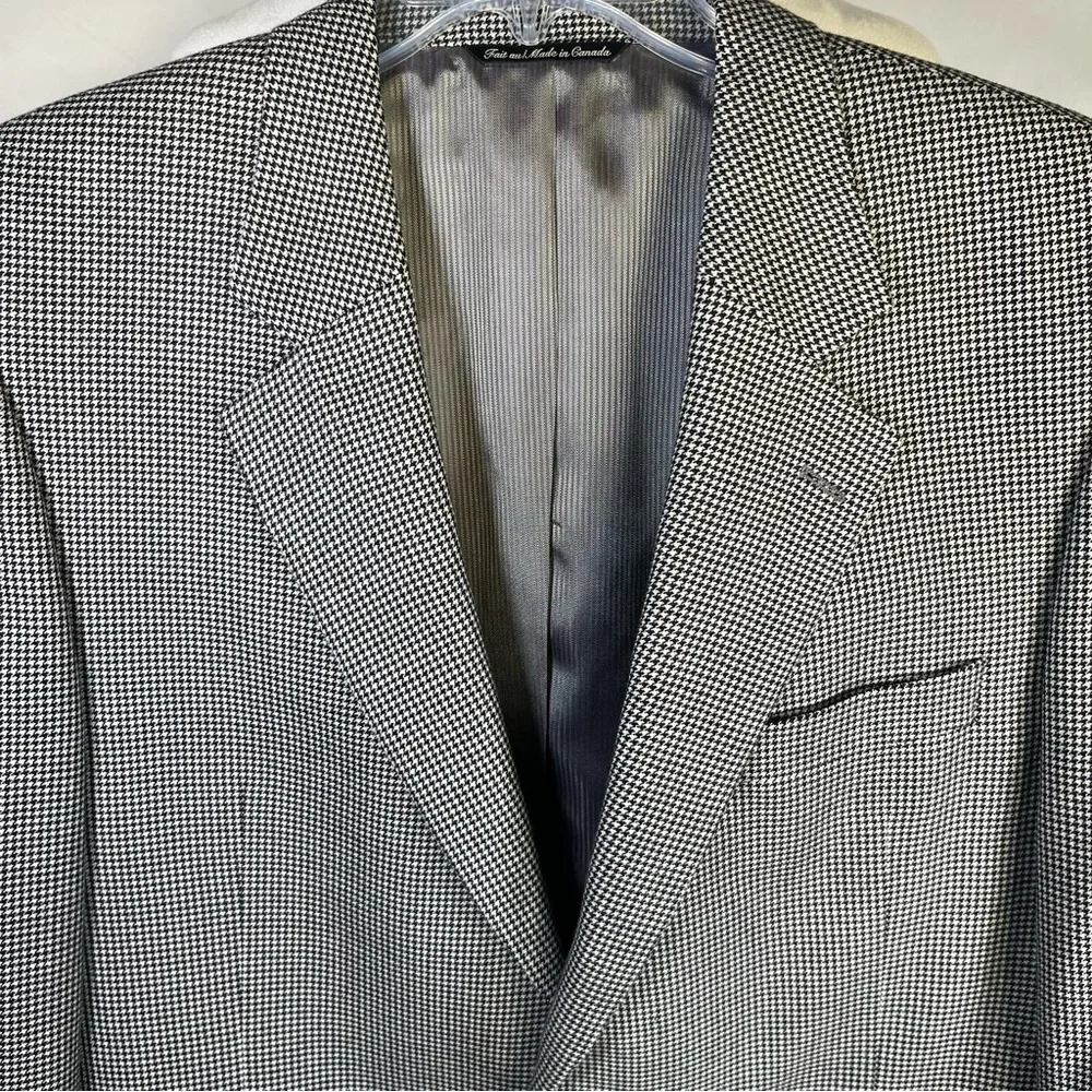 Jack Victor Loretowood Houndstooth Cashmere Blazer Black &‎ White 44L Classic